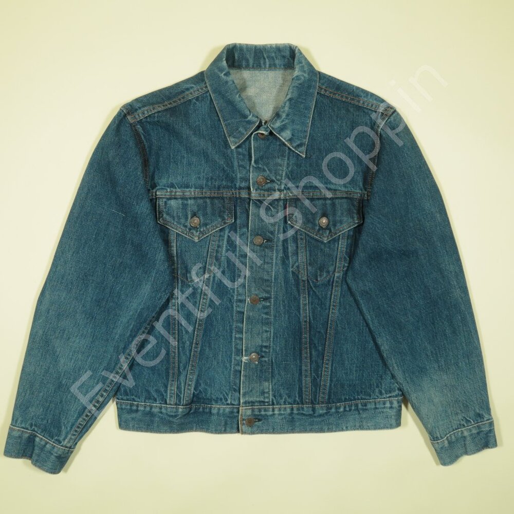 Vintage Levis Type 3 Trucker Jacket Mens M Blue Big E Worn Thrashed 1960s III - Picture 2 of 9